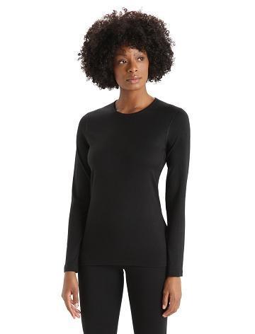 Black Women's Icebreaker Merino 200 Oasis Long Sleeve Crewe Thermal Top One Piece & Sets | USA 1768HAPK